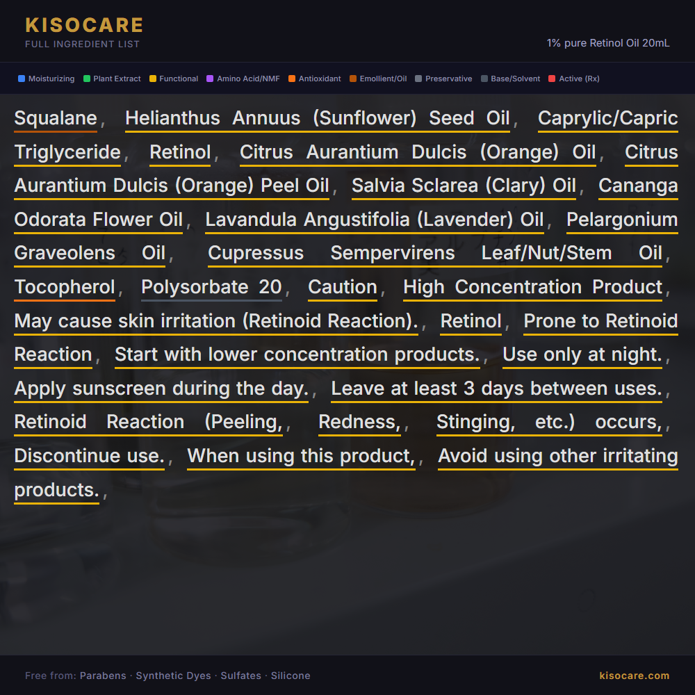KISOCARE 1% pure Retinol Oil 20mL